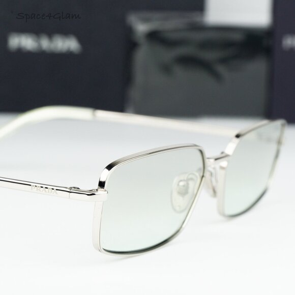 NEW Prada PRA60S 1BC80G Silver Grey Mirror Rectangle Unisex Sunglasses 0PR A60S - Picture 3 of 7